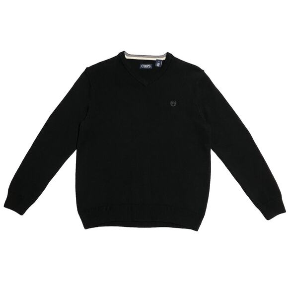 Mens Chaps V-Neck Sweater Tight Knit Long Sleeve 100% Cotton Black Sz Large EUC - Picture 1 of 11